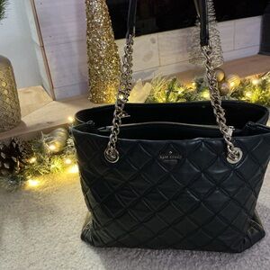 Kate Spade Black Quilted Tote with Gold Accents